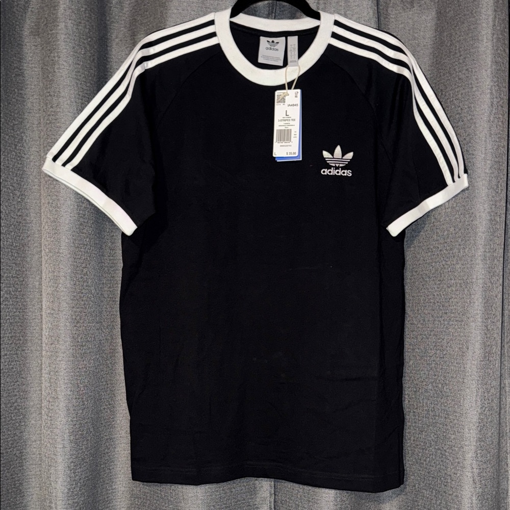 NWT adidas Men's Black Tee with White Stripes